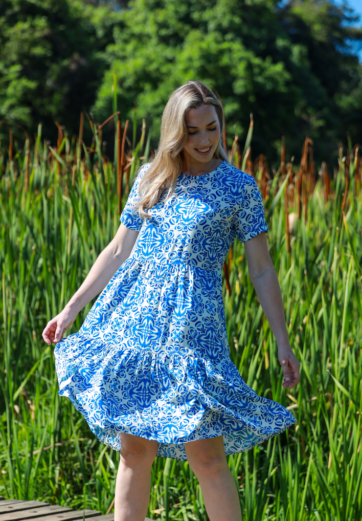 Hailey - Mystic: Classic Short Sleeve Tiered Midi Dress