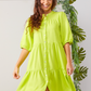 Julie-Green Rayon linen: Tiered Button-up Dress
