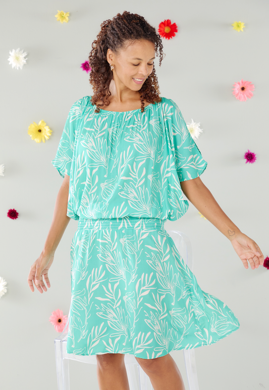 Boho Midi Dress - Floral Dreams: Sheered elasticated waistband midi dress