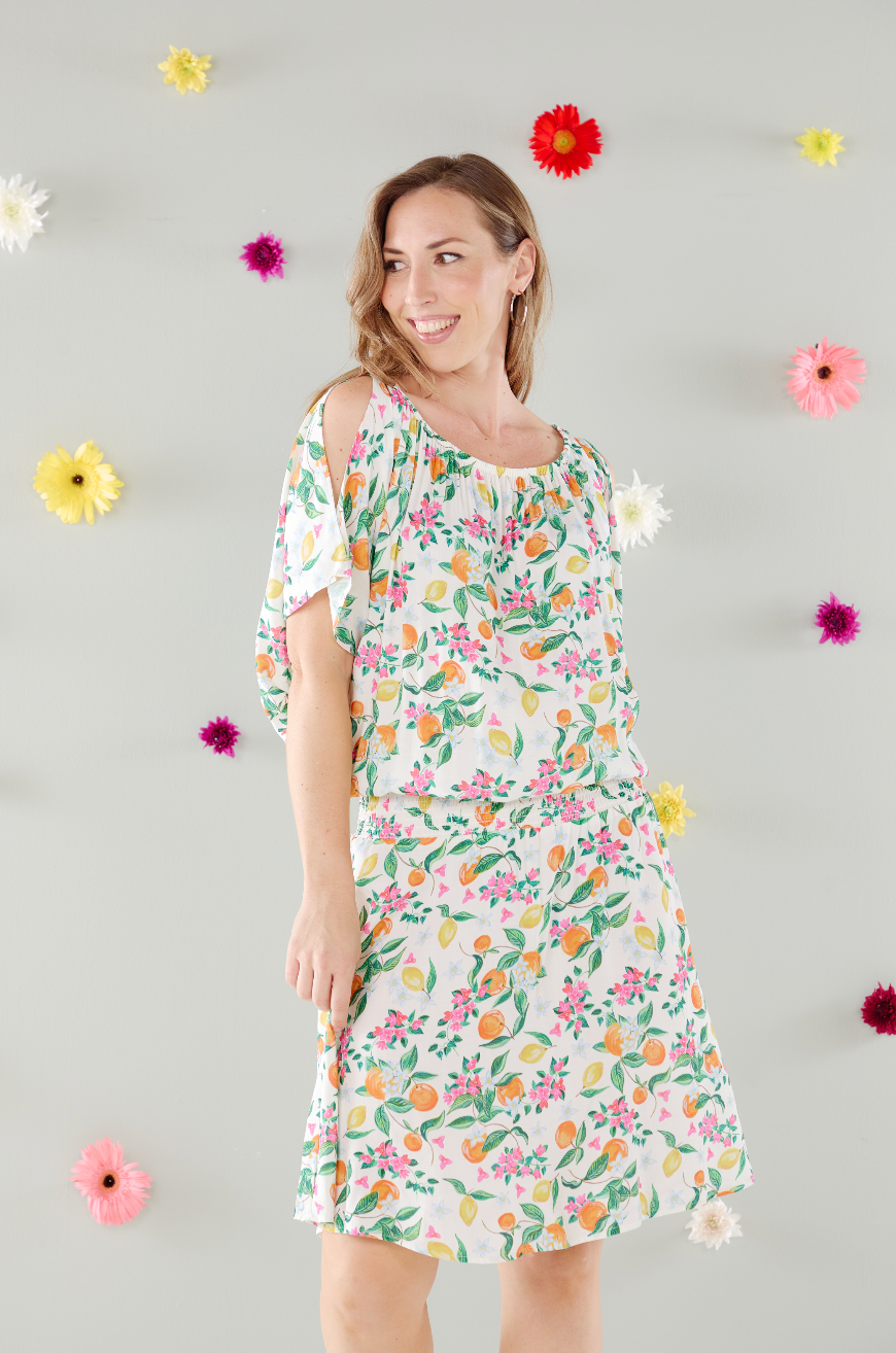 Boho Midi Dress - Positano: Sheered elasticated waistband midi dress
