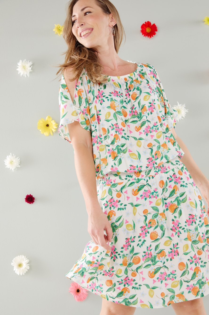 Boho Midi Dress - Positano: Sheered elasticated waistband midi dress