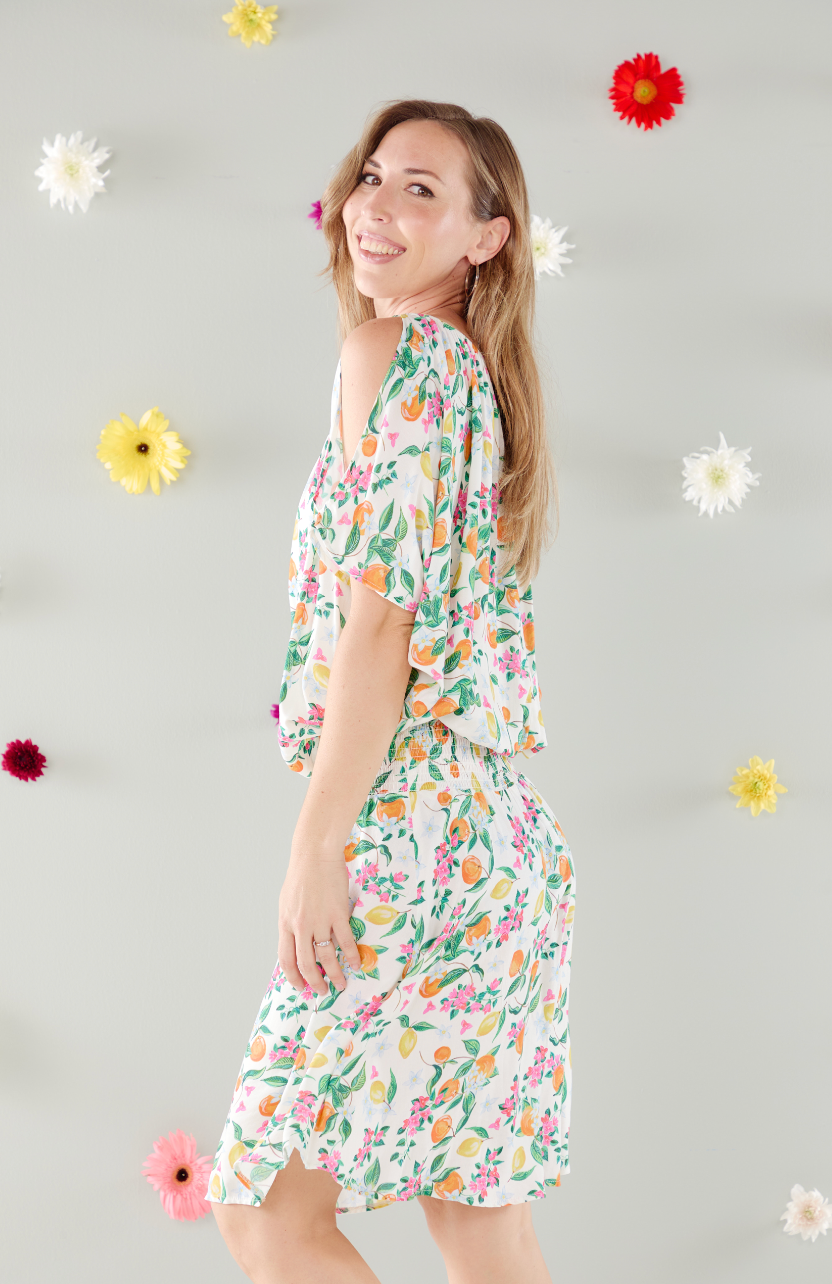 Boho Midi Dress - Positano: Sheered elasticated waistband midi dress