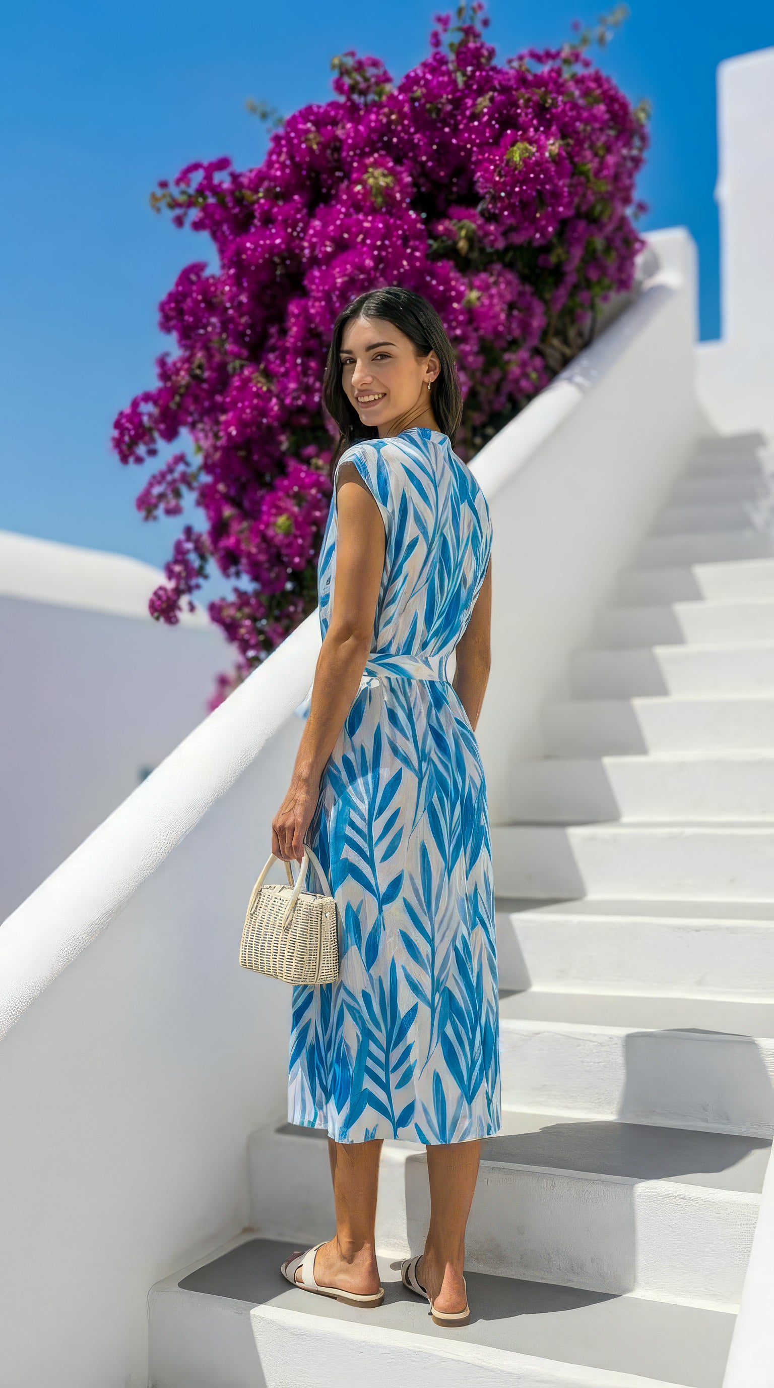 Kyla - Vintage Blue: Classic Midi dress with detachable belt