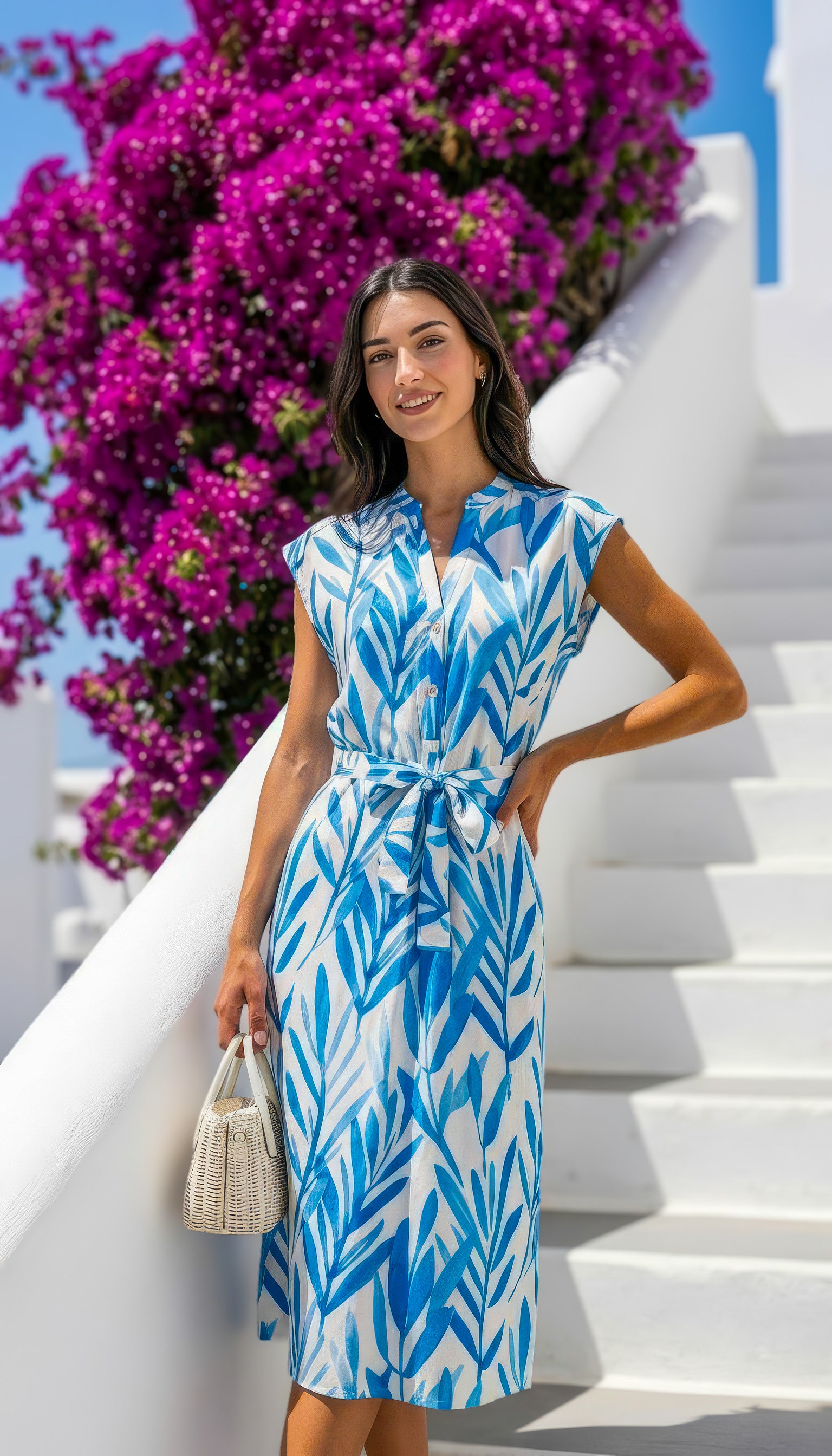 Kyla - Vintage Blue: Classic Midi dress with detachable belt