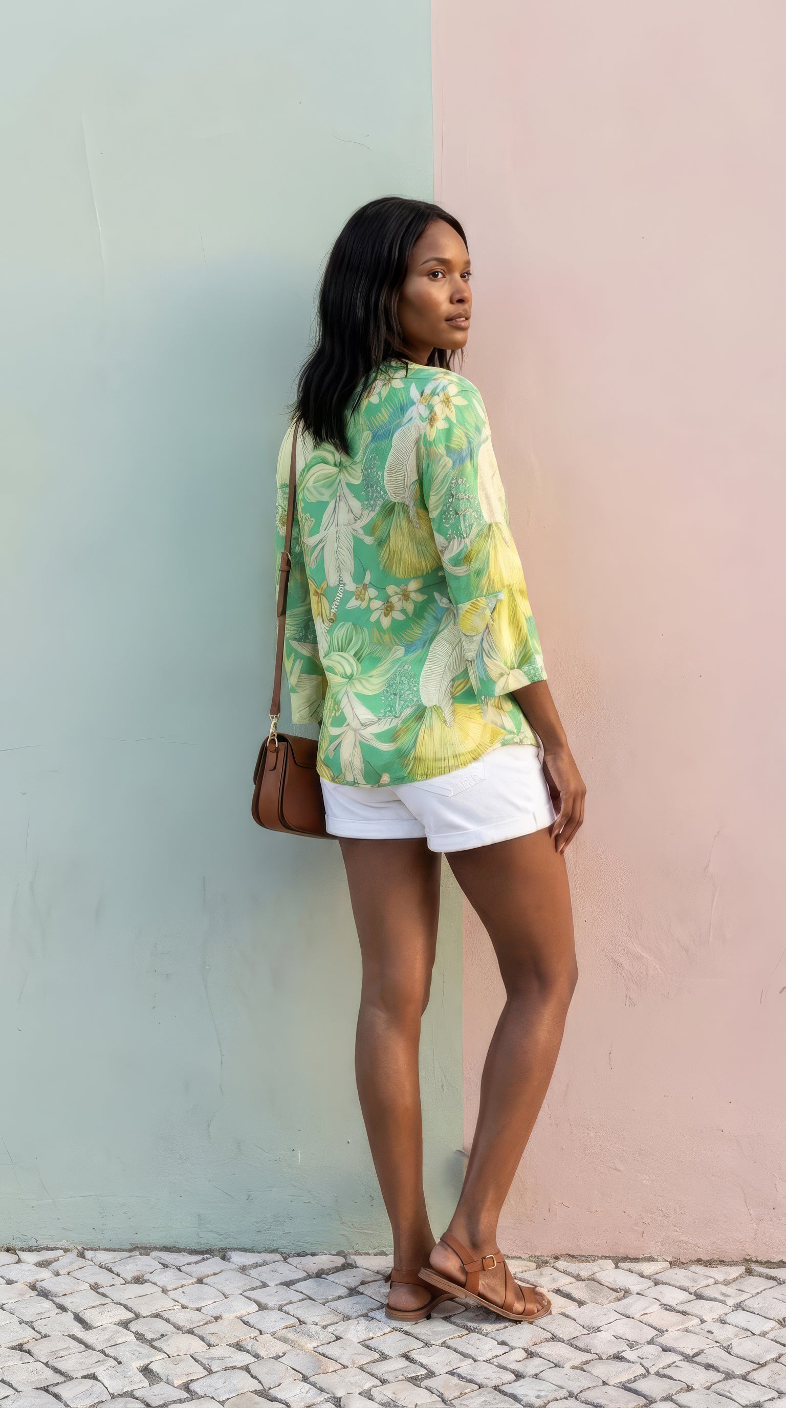 River - Aloha Botanical: Classic V-neck top with 3/4 sleeves