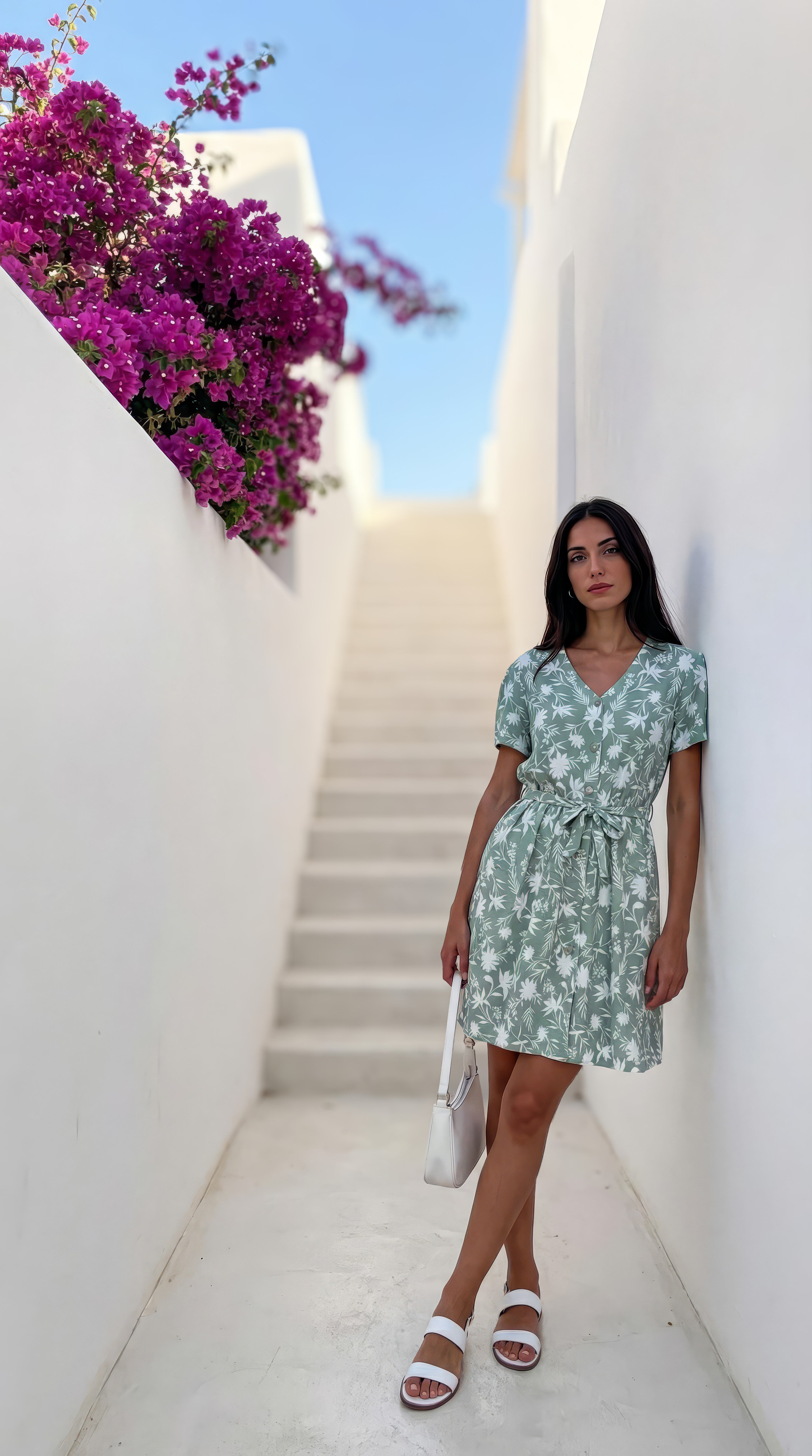 Gemma - Floral Ruffle: V-neck button up mini dress