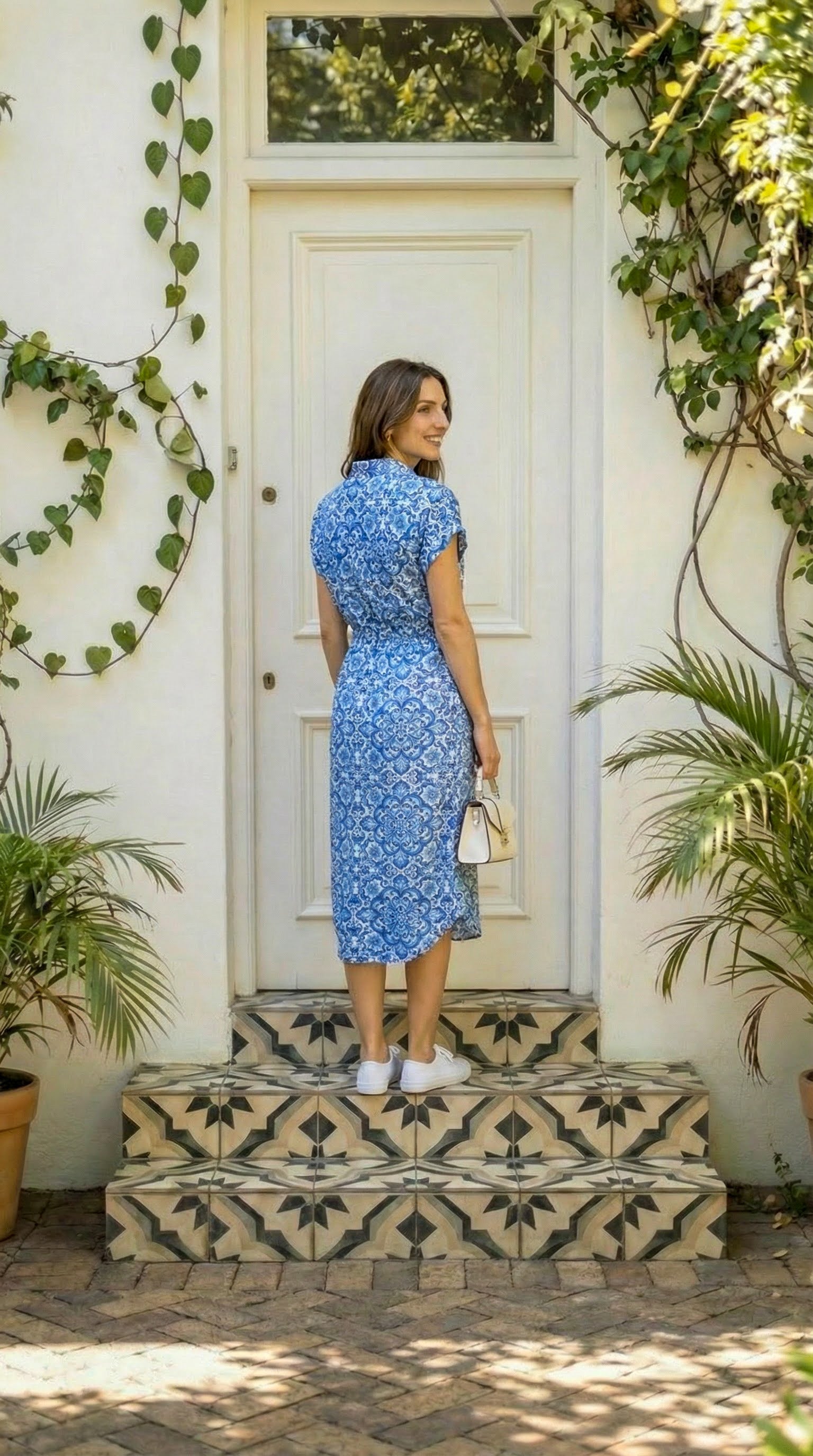 Venice - Oyster Reef: Classic Midi Collared Shirt dress with a belt