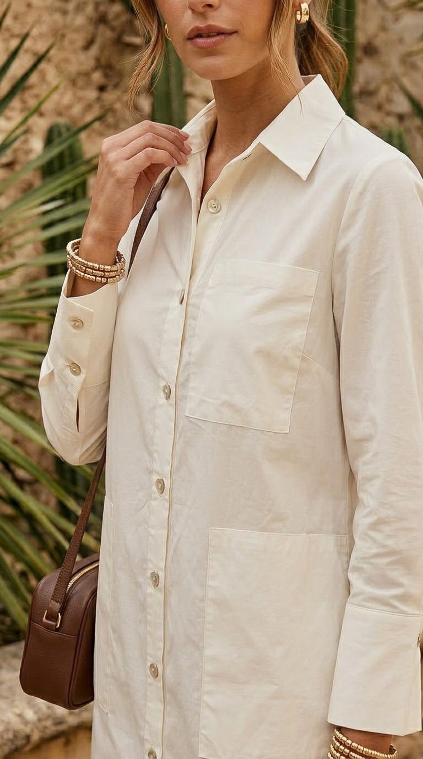 Callie - Egret: Cotton Shirt dress