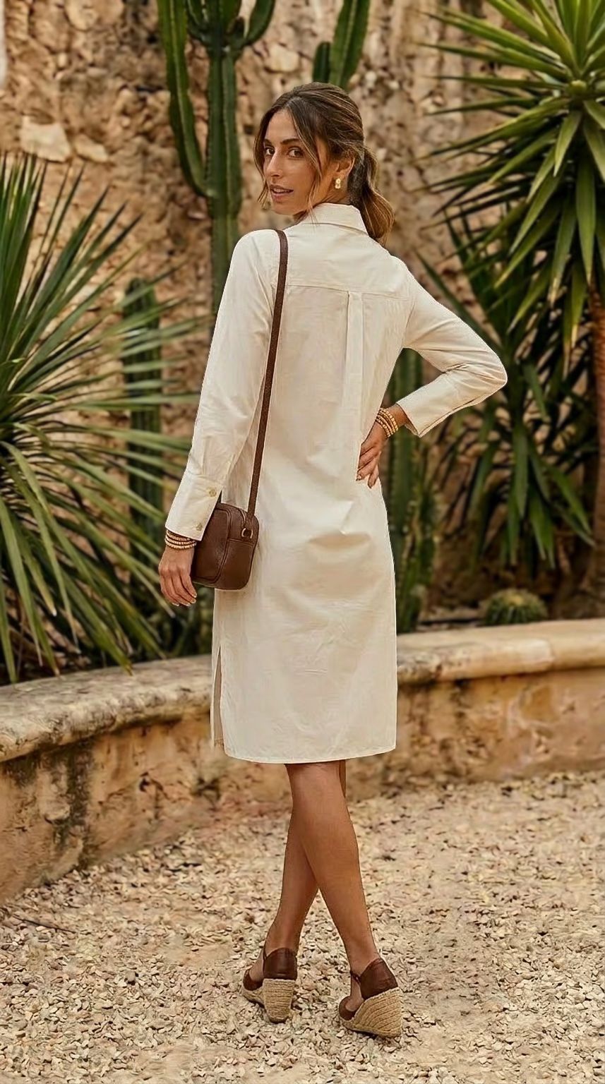 Callie - Egret: Cotton Shirt dress