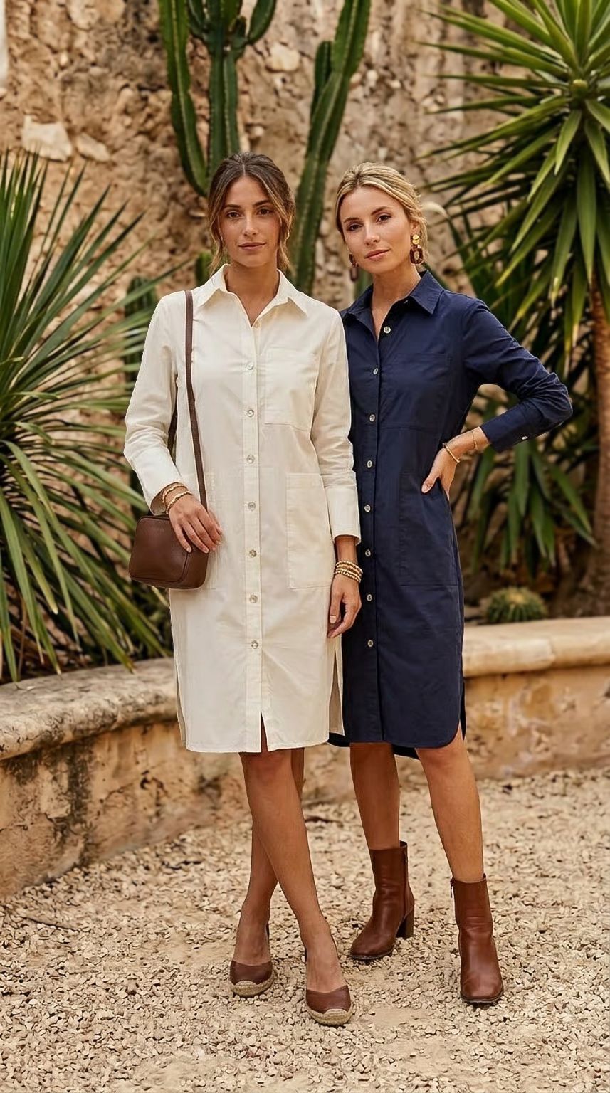 Callie - Egret: Cotton Shirt dress