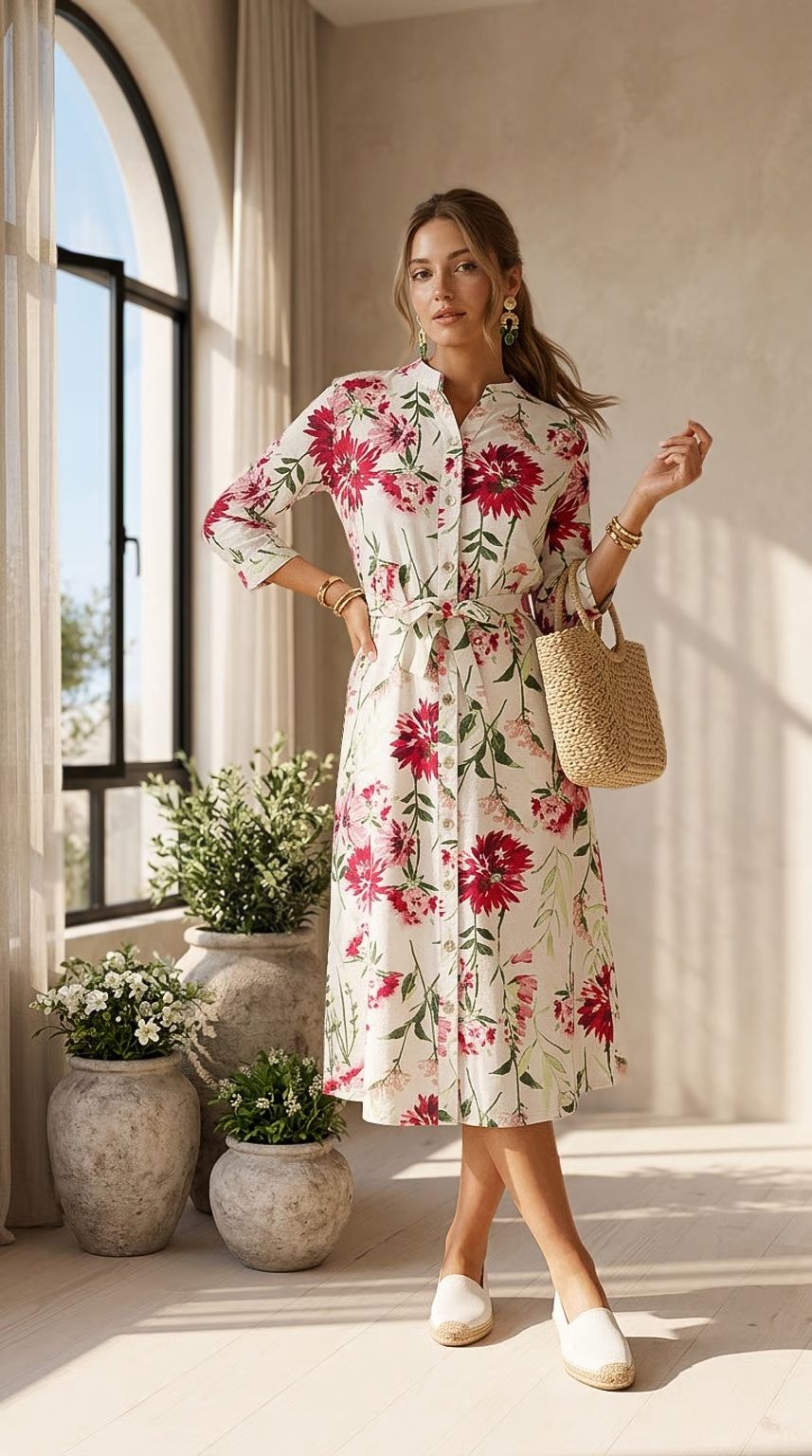 Beauty - Tidal Blush:  Classic Shirt dress with 3/4 sleeves