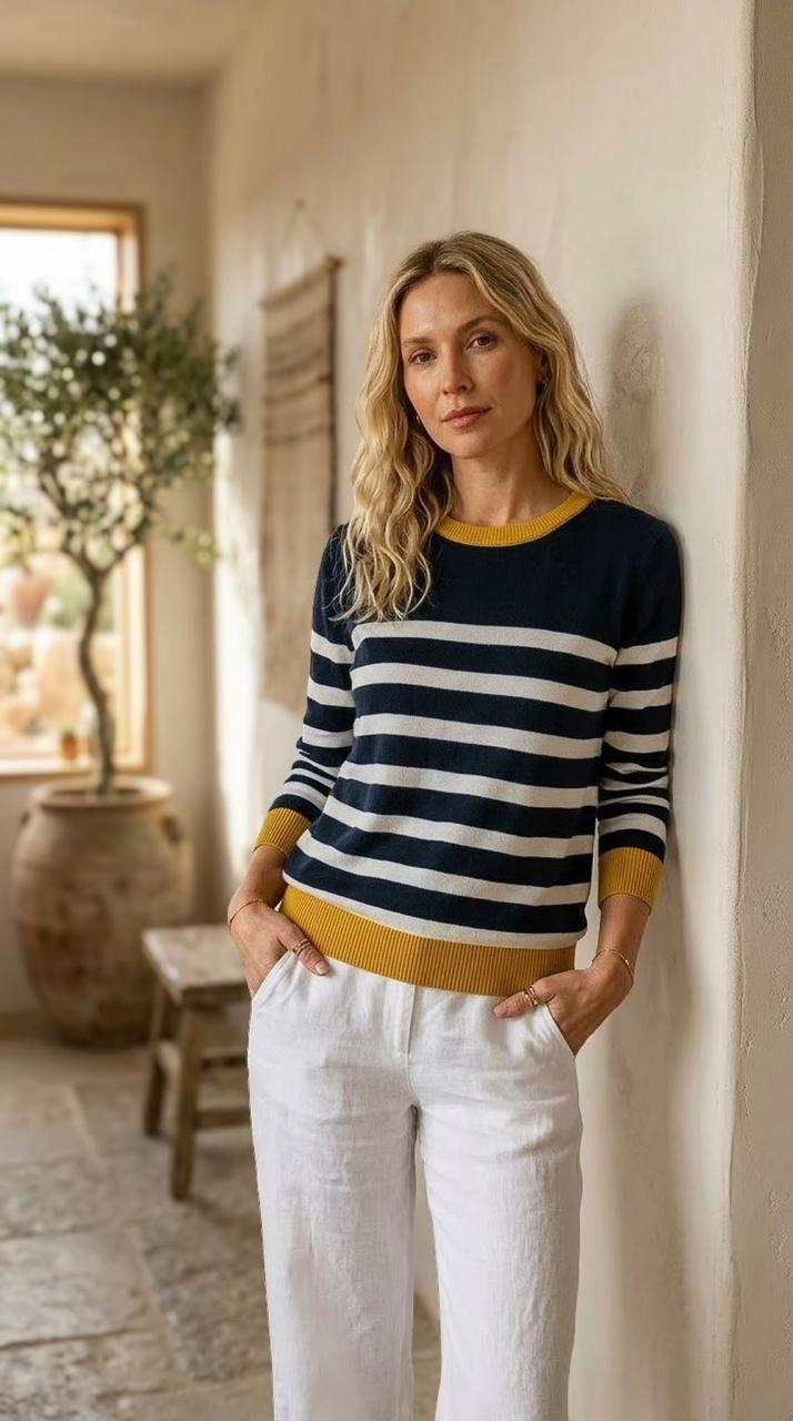 Izzy - Navy stripe: Cotton knitwear