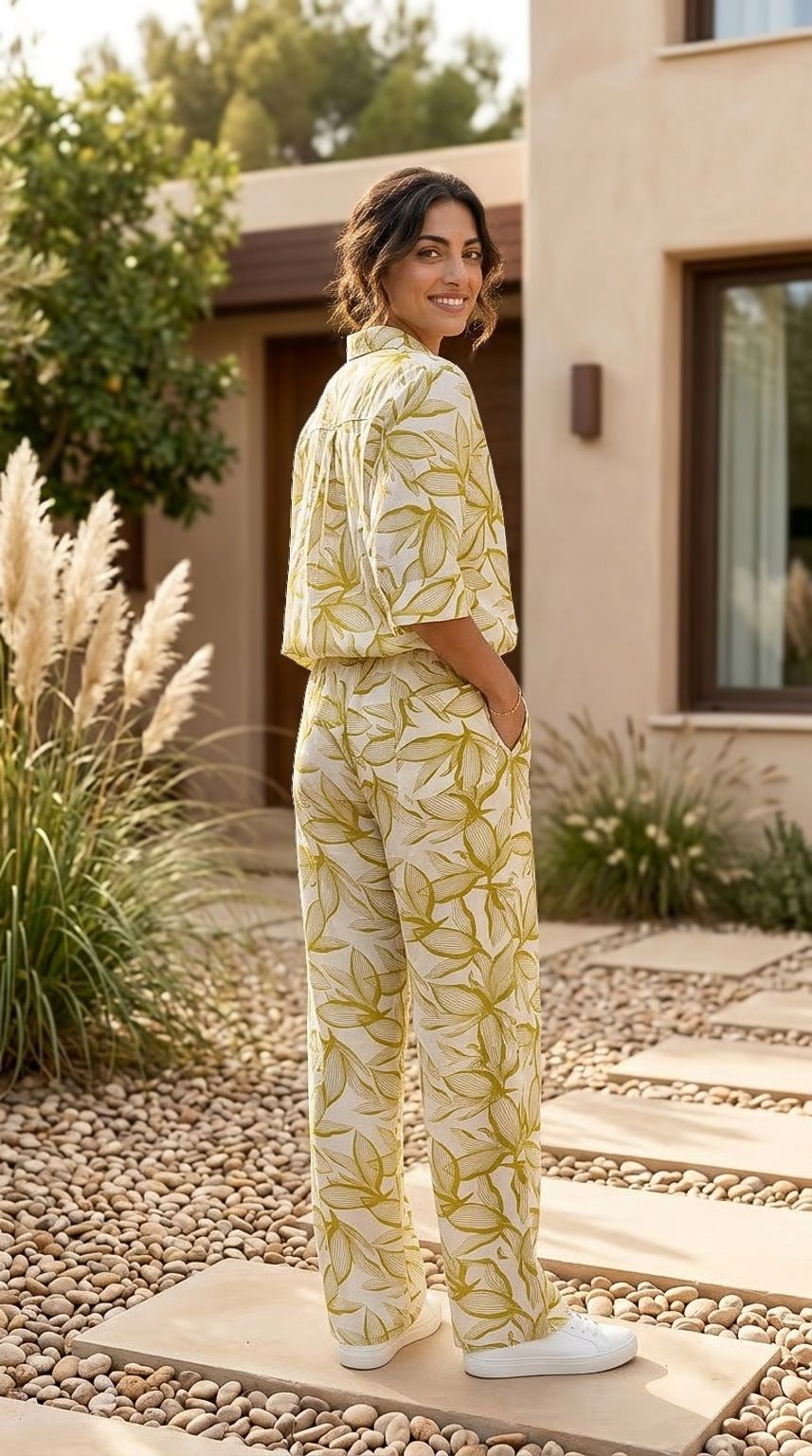 Lino - Savannah Meadow: Wide leg pants