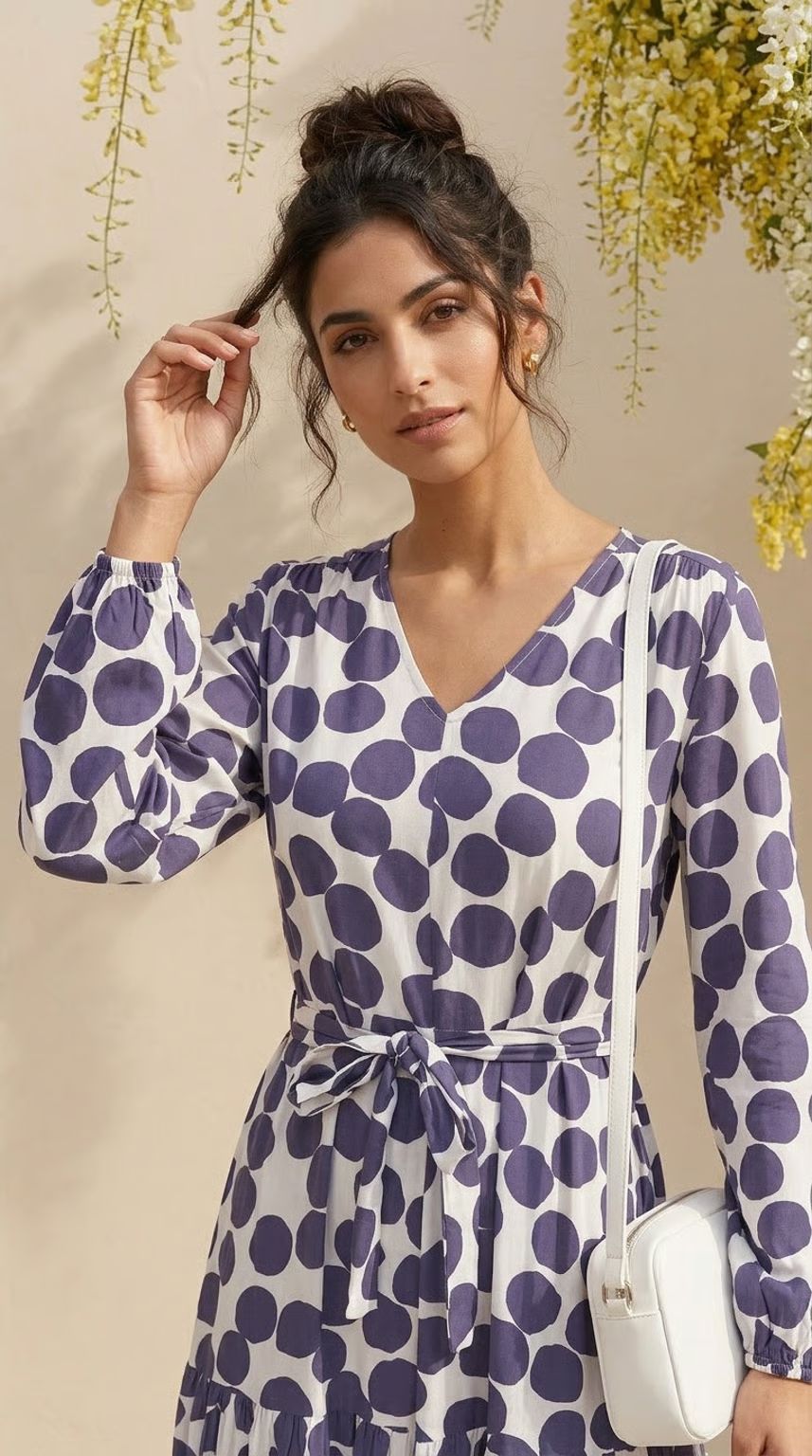 Brae - Oversize Polka: Tiered Long sleeve maxi dress
