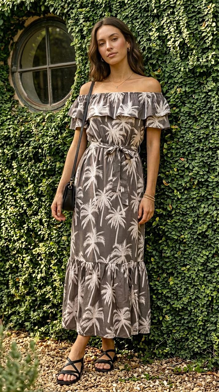 Anouk - Palm Glow: Off the shoulder maxi dress