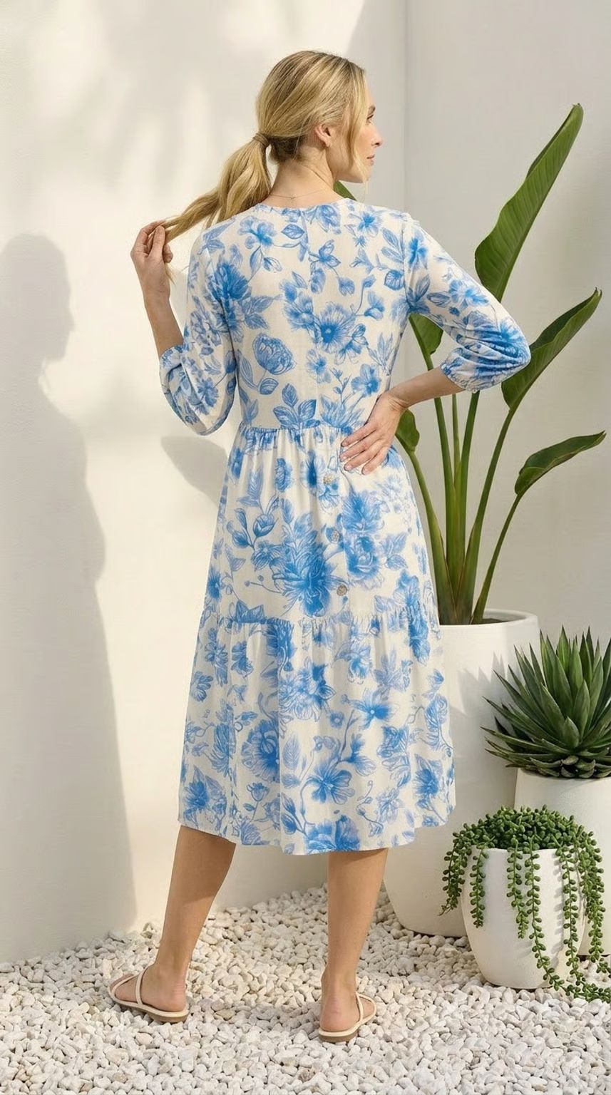 Isla - Glistening Grove: Tiered Button up dress
