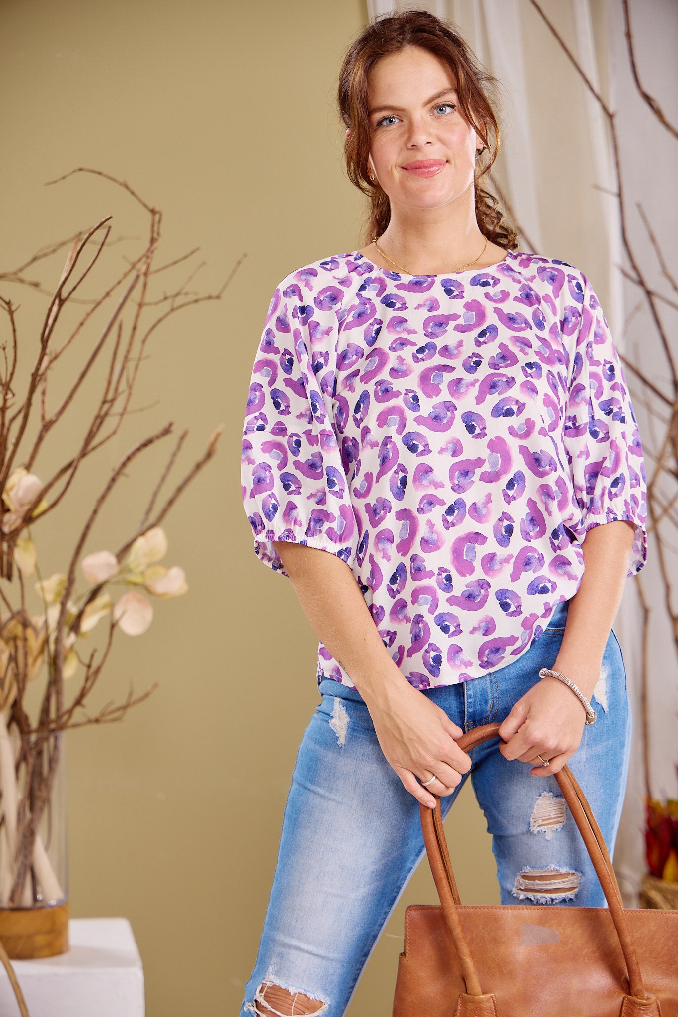 Ollie - Lilac Wild: Raglan sleeve blouse