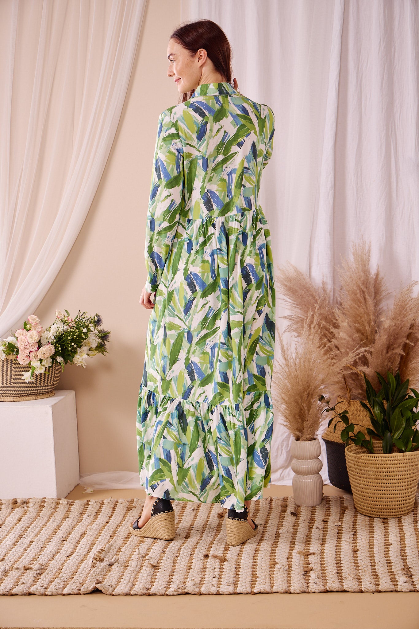 Maddison Maxi - Wild Wonder: Button-up Collared Tiered Maxi dress