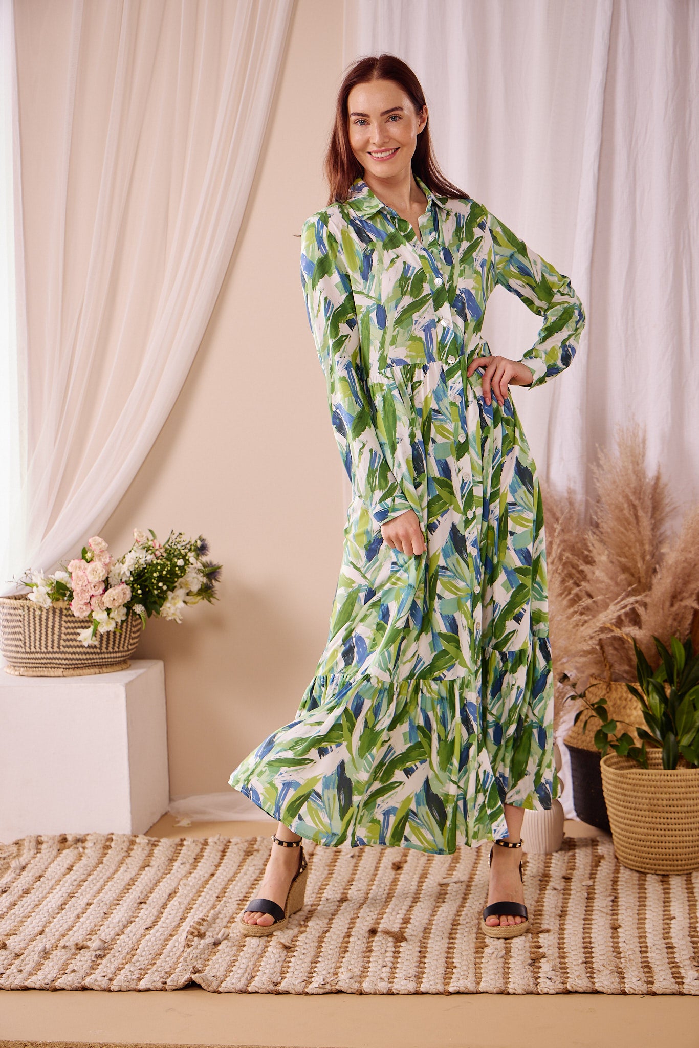 Maddison Maxi - Wild Wonder: Button-up Collared Tiered Maxi dress