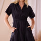 Rosey - Black Poplin : Collared A-line dress