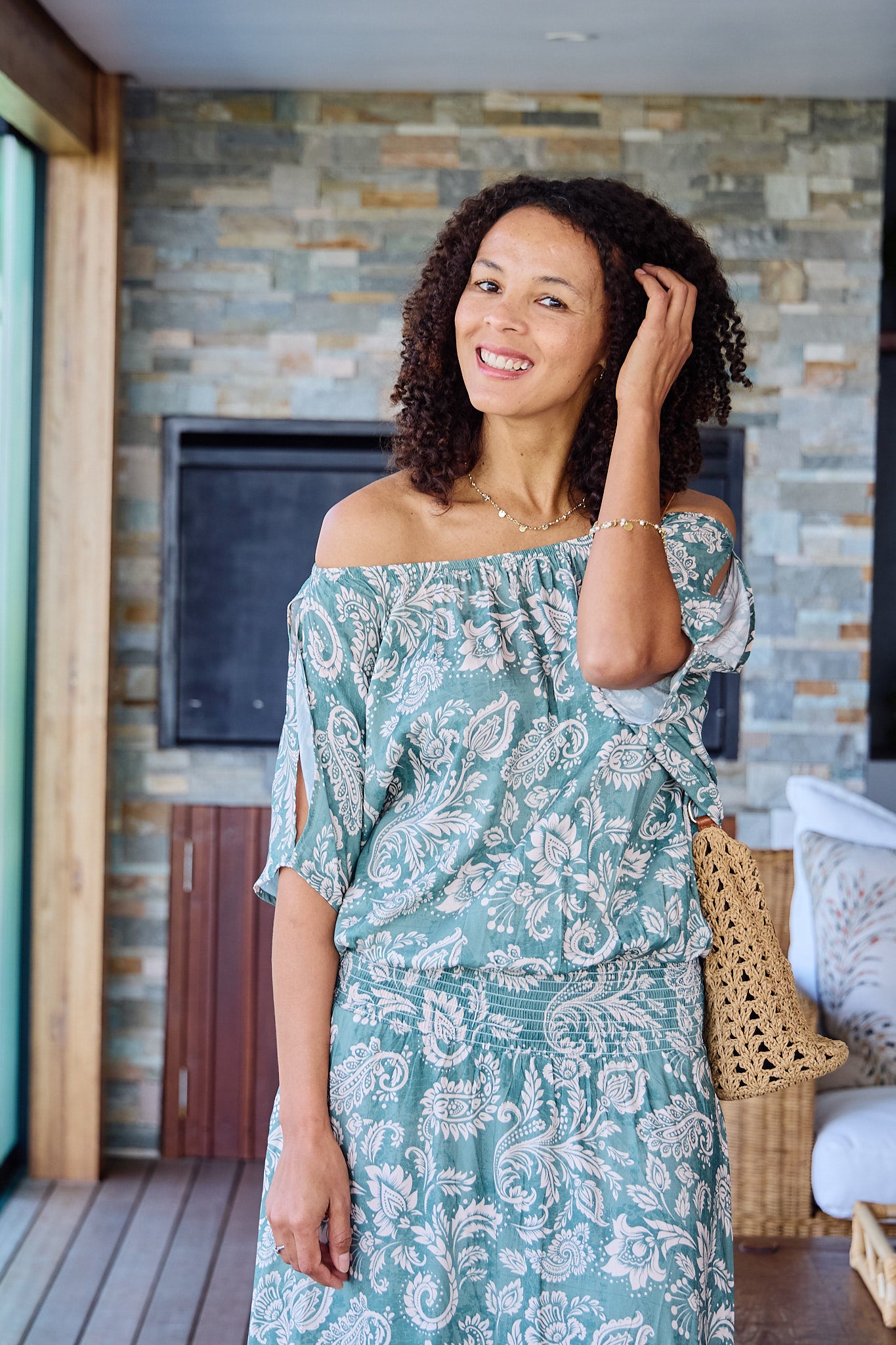 Boho maxi - Joyful Holly: Off the shoulder, elasticated waist maxi dress