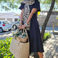 Rosey - Black Poplin : Collared A-line dress