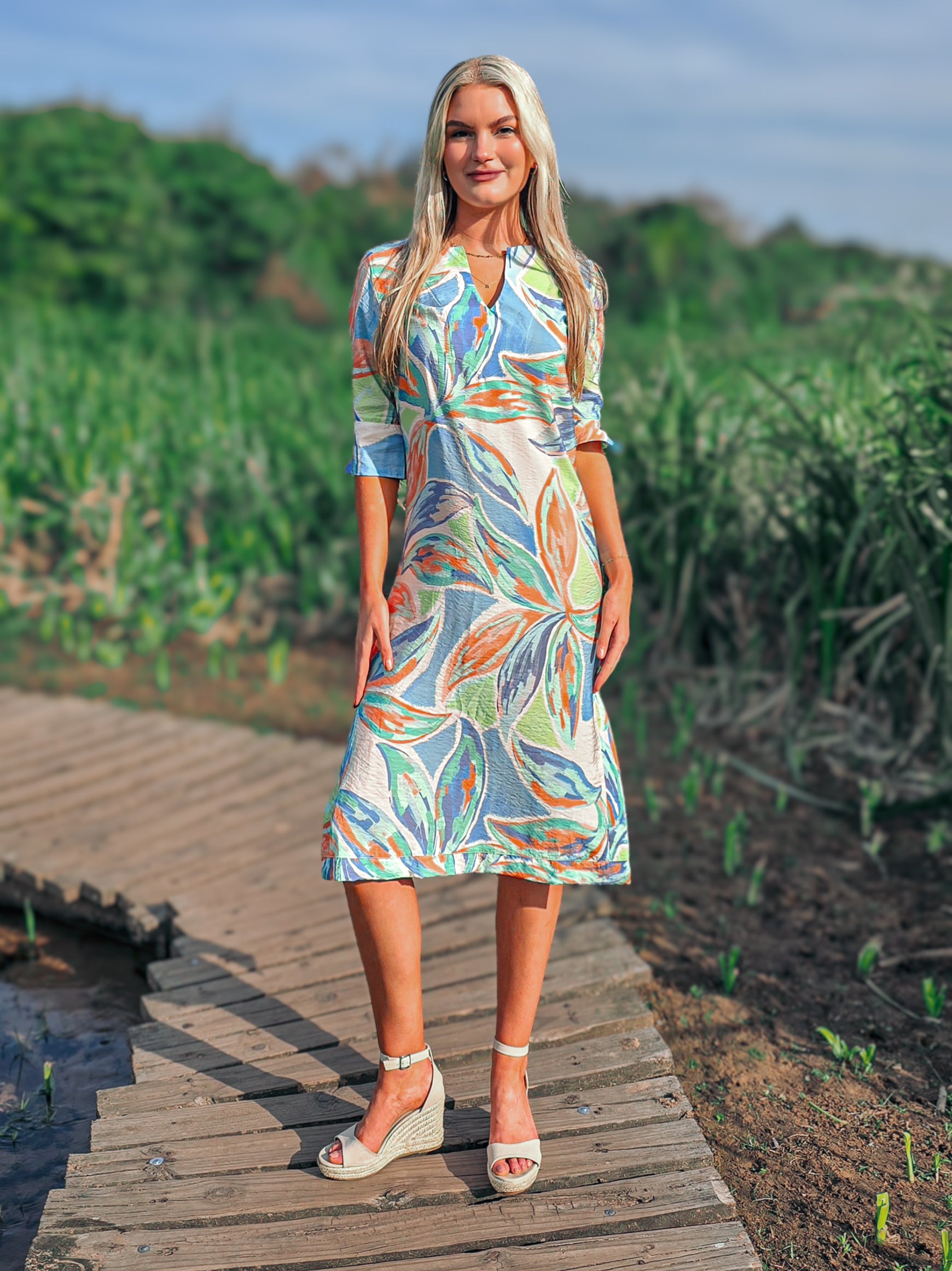 Scarlet - Rainforest: Classic maxi shift dress