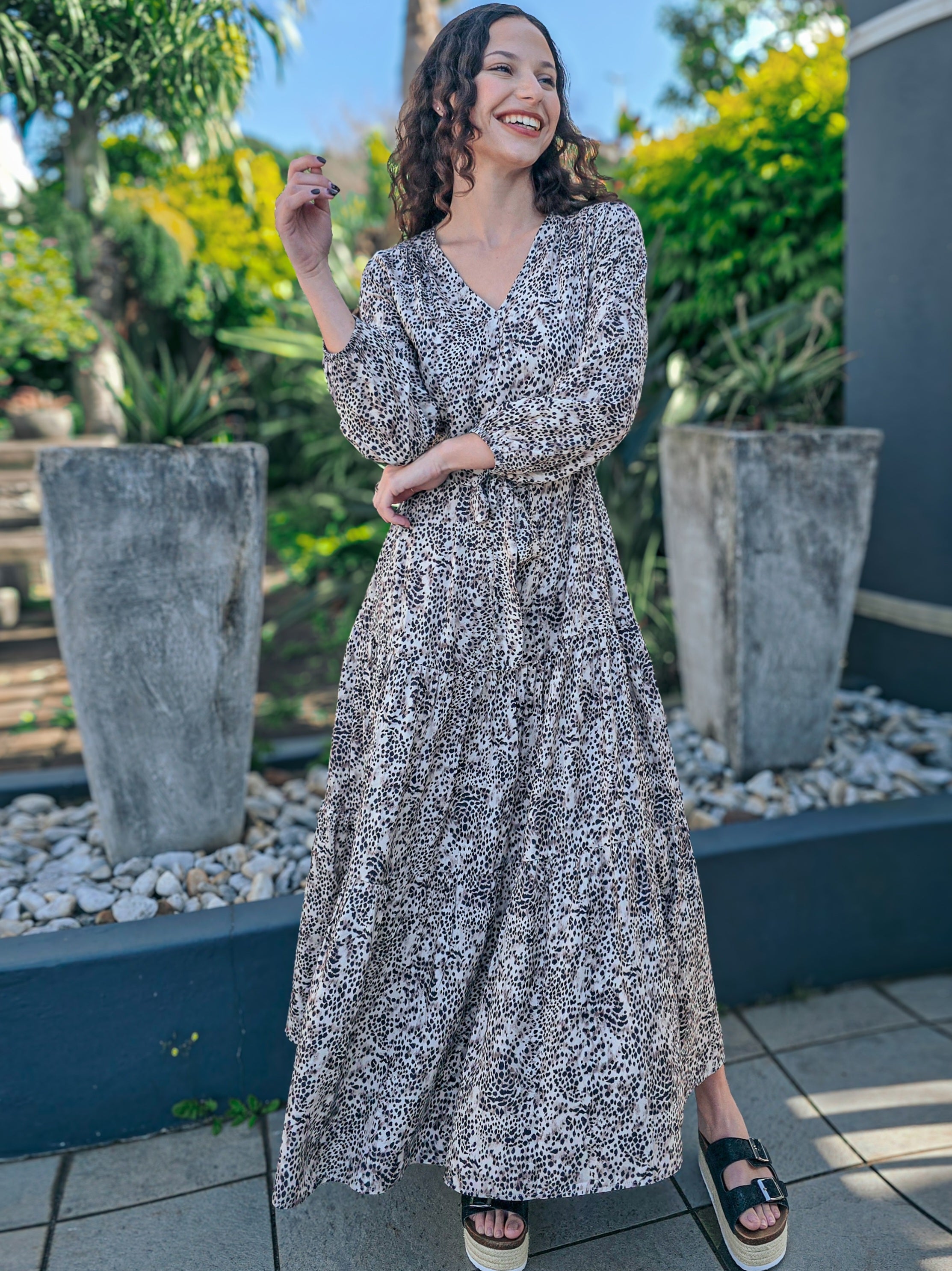Brae - Thunderstorm: Tiered long sleeve maxi dress