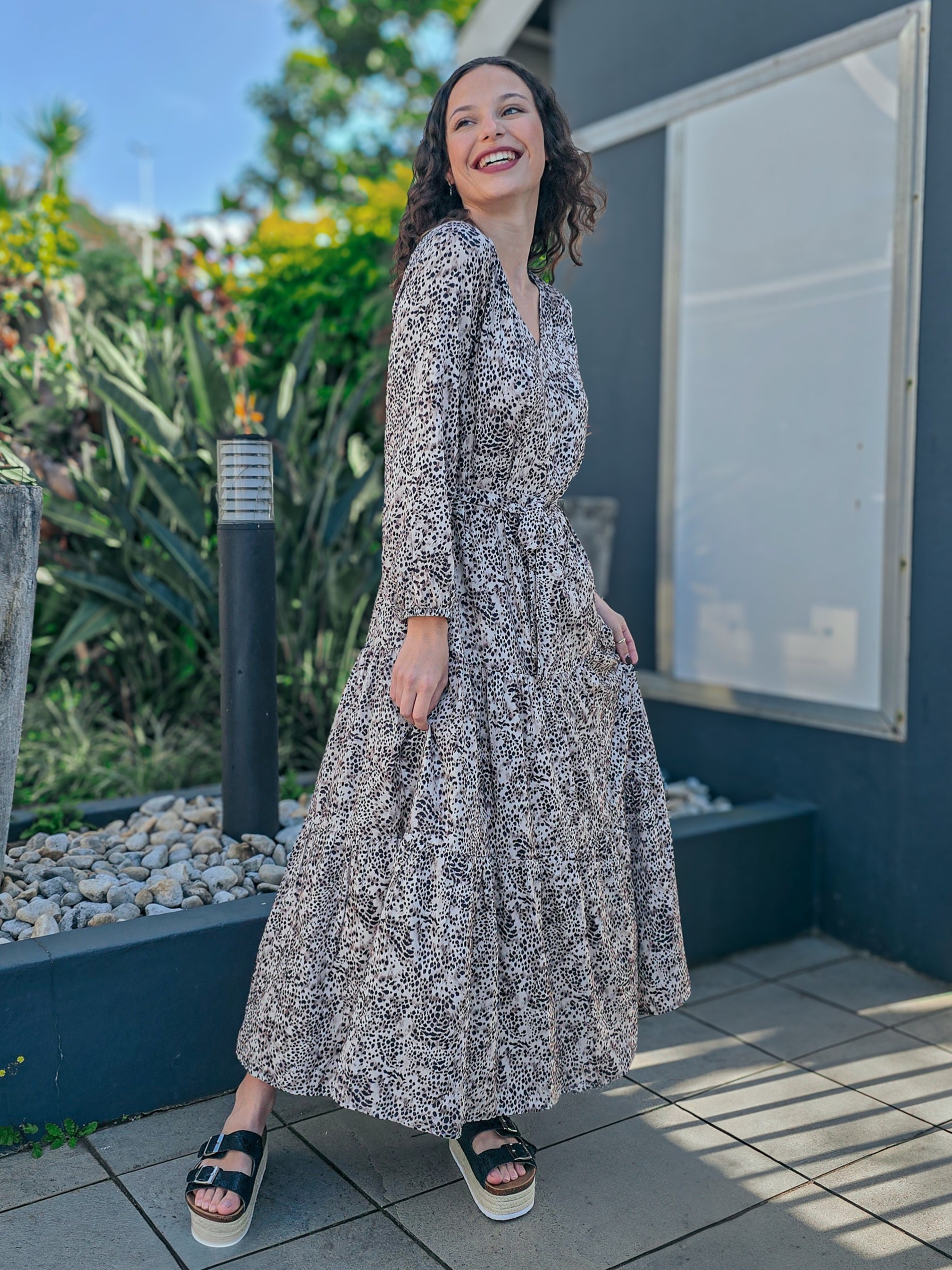 Brae - Thunderstorm: Tiered long sleeve maxi dress