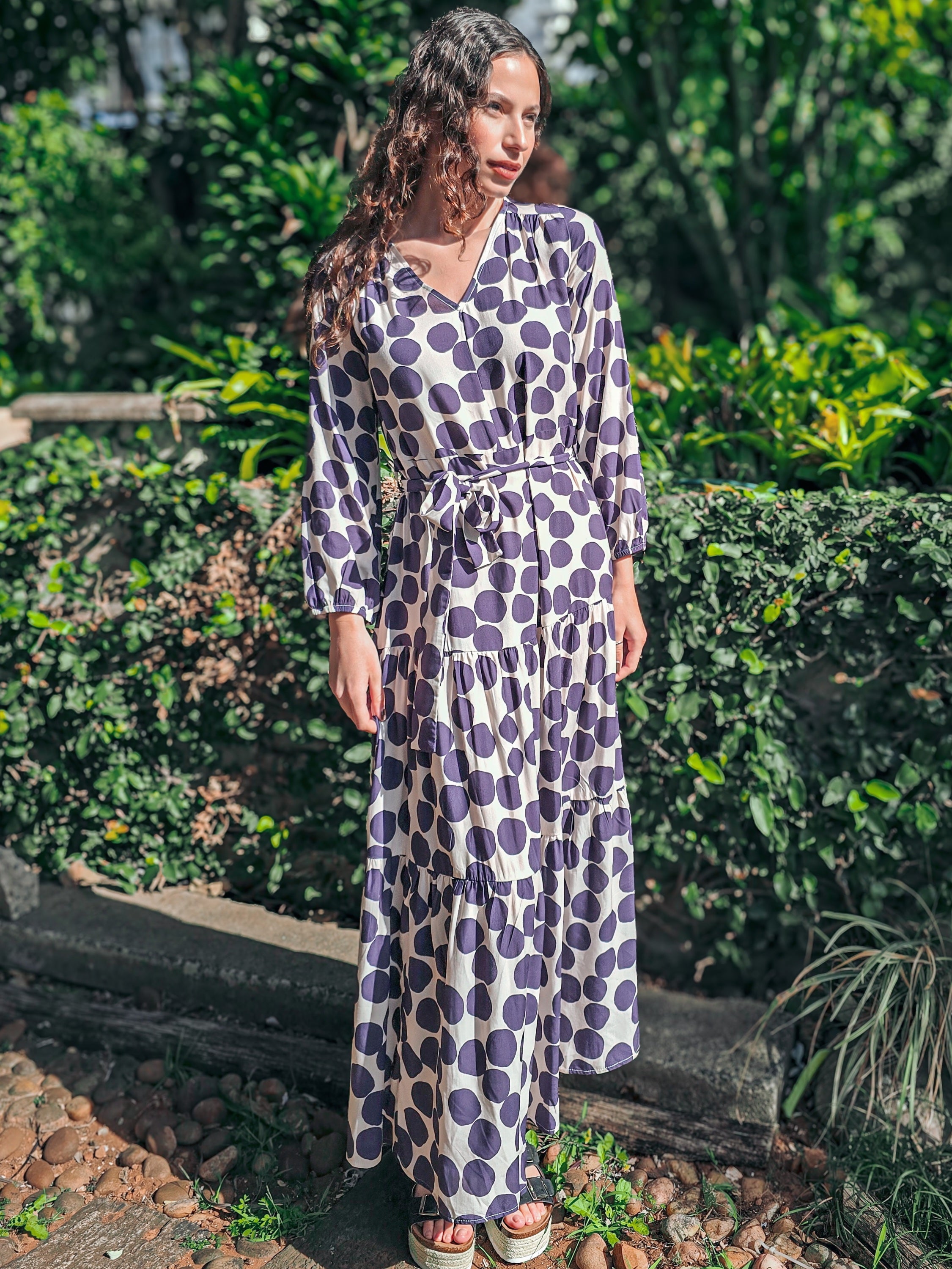 Brae - Oversize Polka: Tiered Long sleeve maxi dress