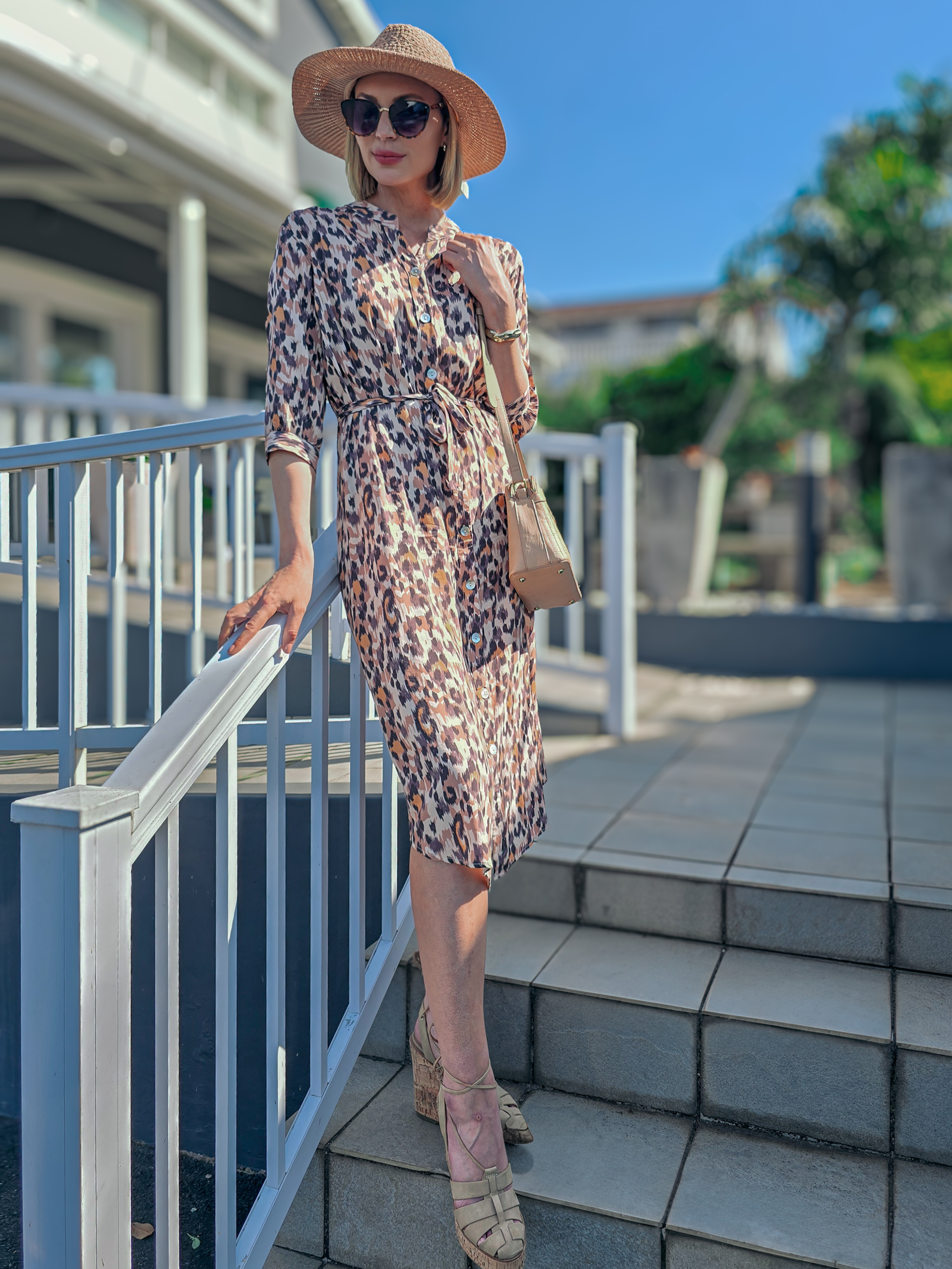 Beauty - Waterfall Leopard: Classic Shirt dress with 3/4 sleeves