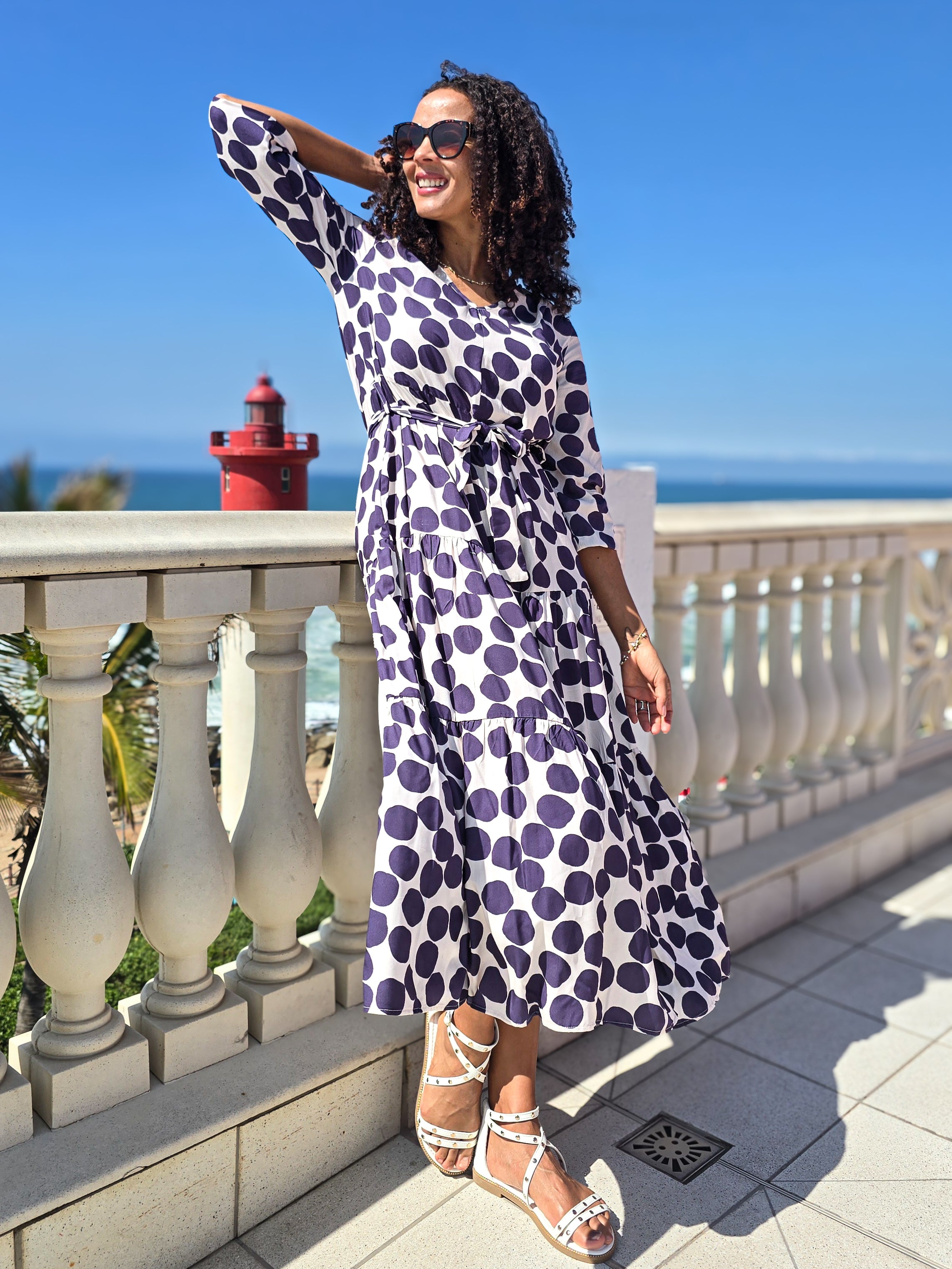 Brae - Oversize Polka: Tiered Long sleeve maxi dress