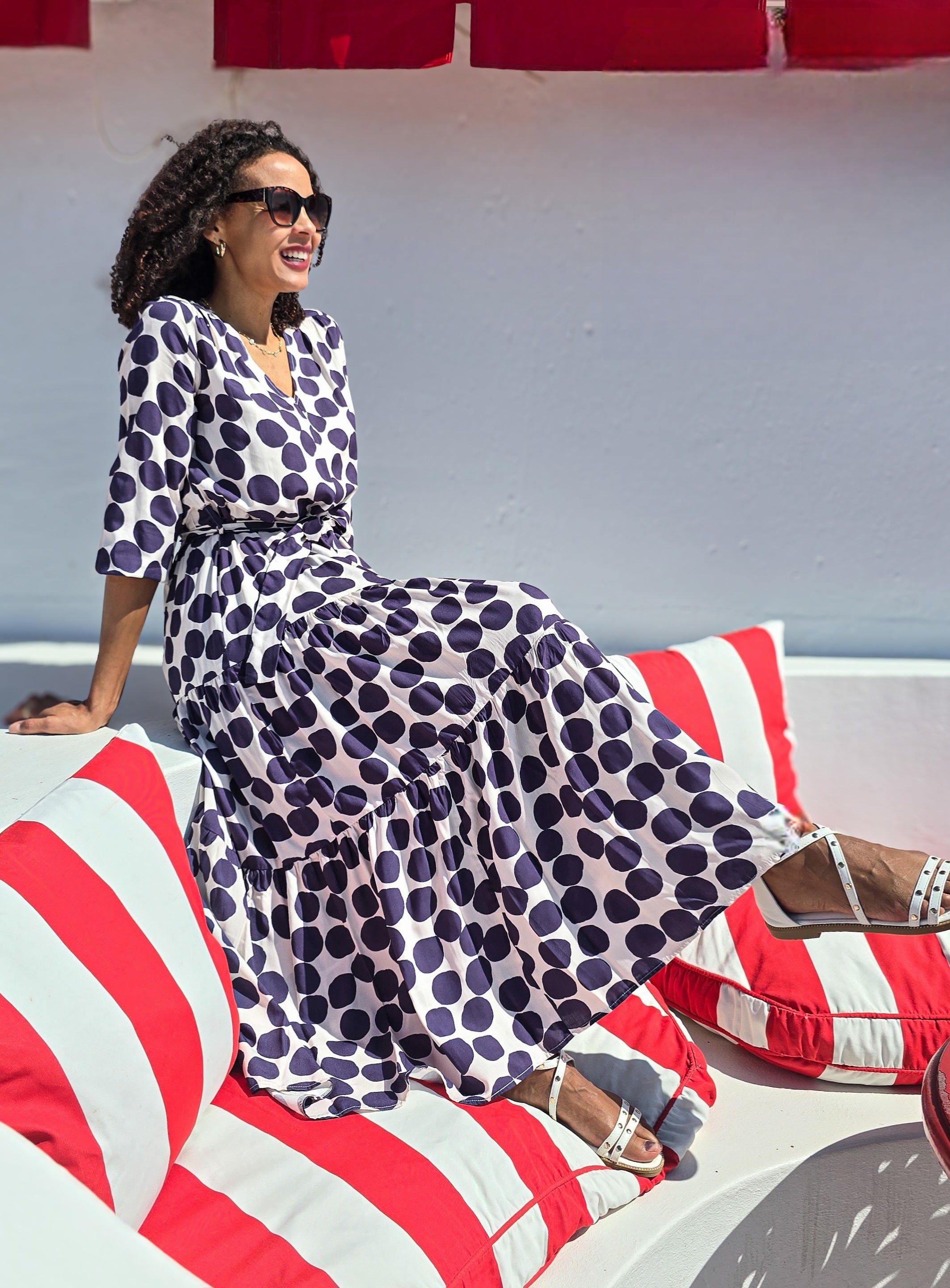Brae - Oversize Polka: Tiered Long sleeve maxi dress