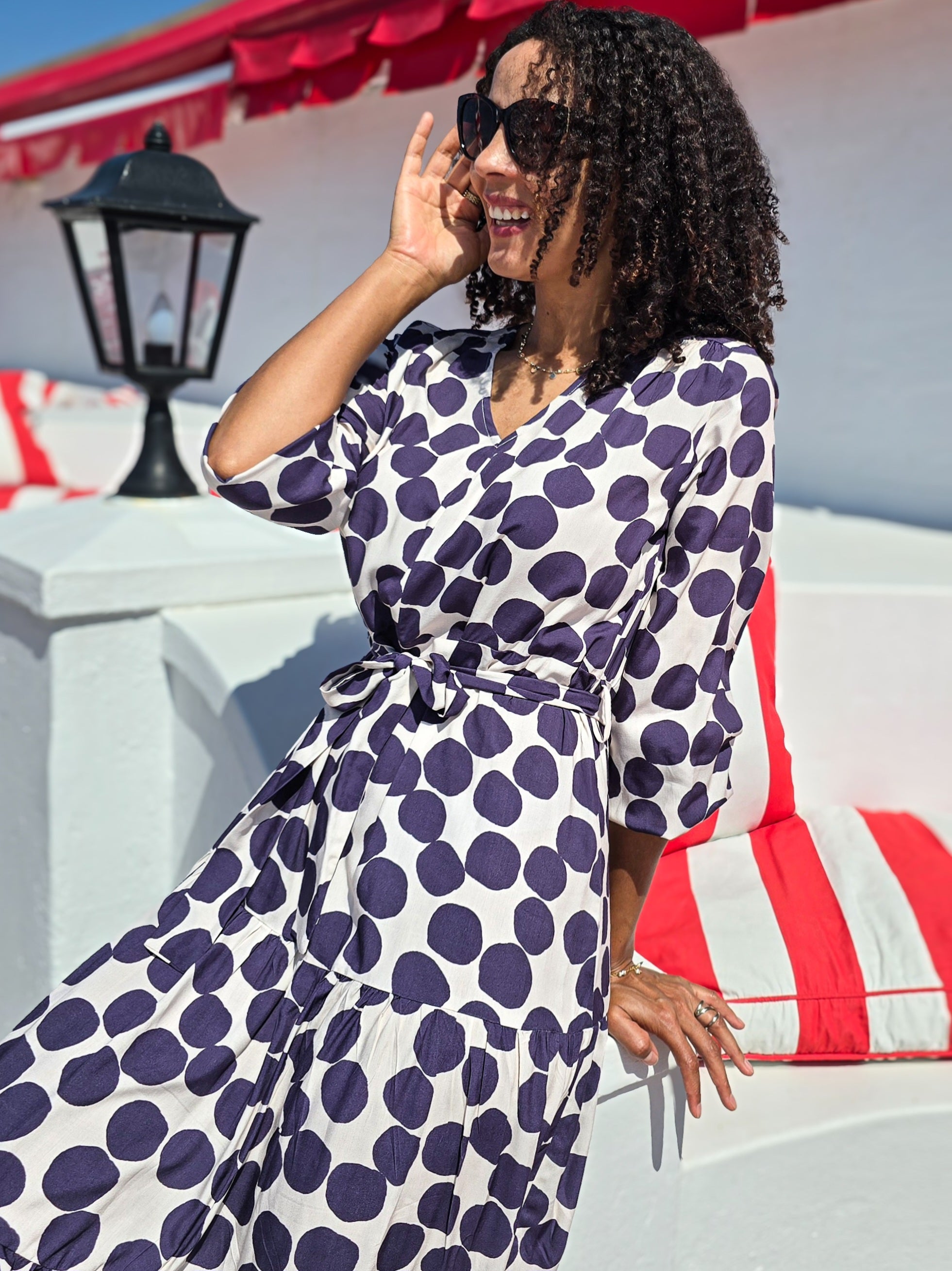 Brae - Oversize Polka: Tiered Long sleeve maxi dress