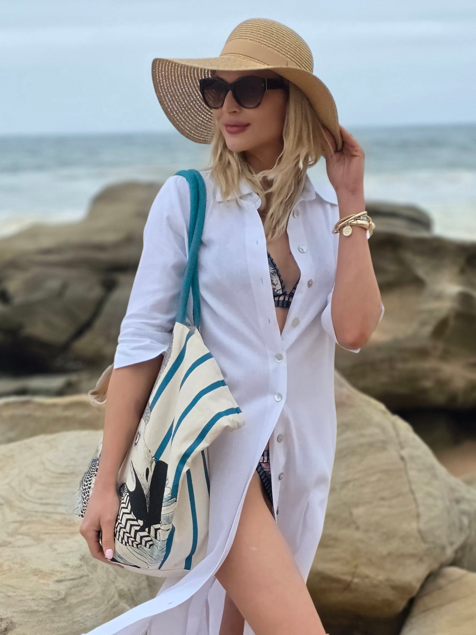 Sarah - White linen blend: Classic midi shirt dress