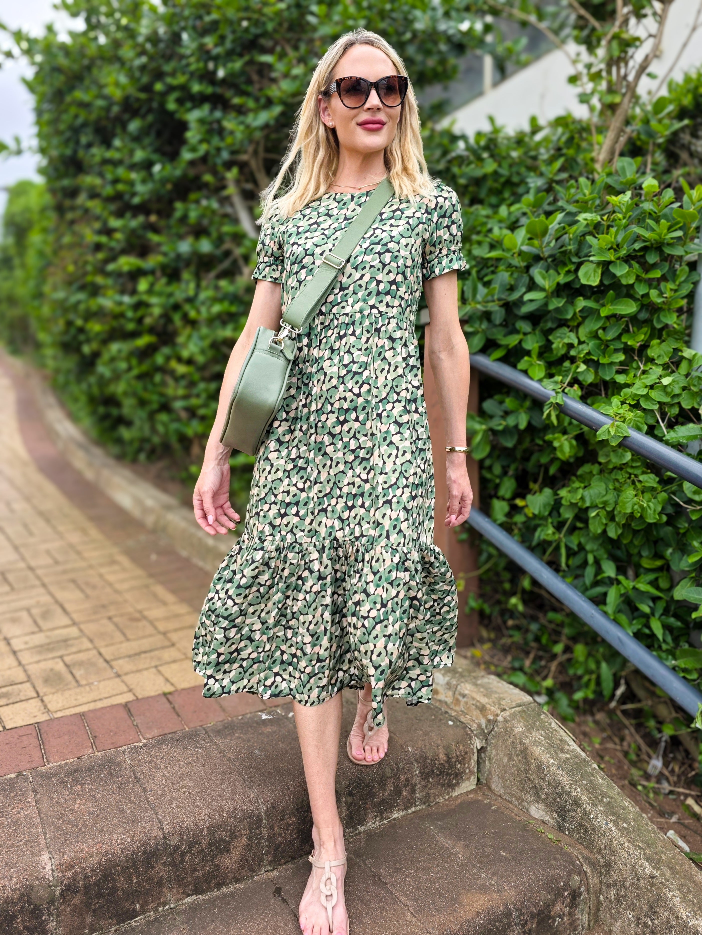 Florence - Leopard Meadow: Midi tiered dress