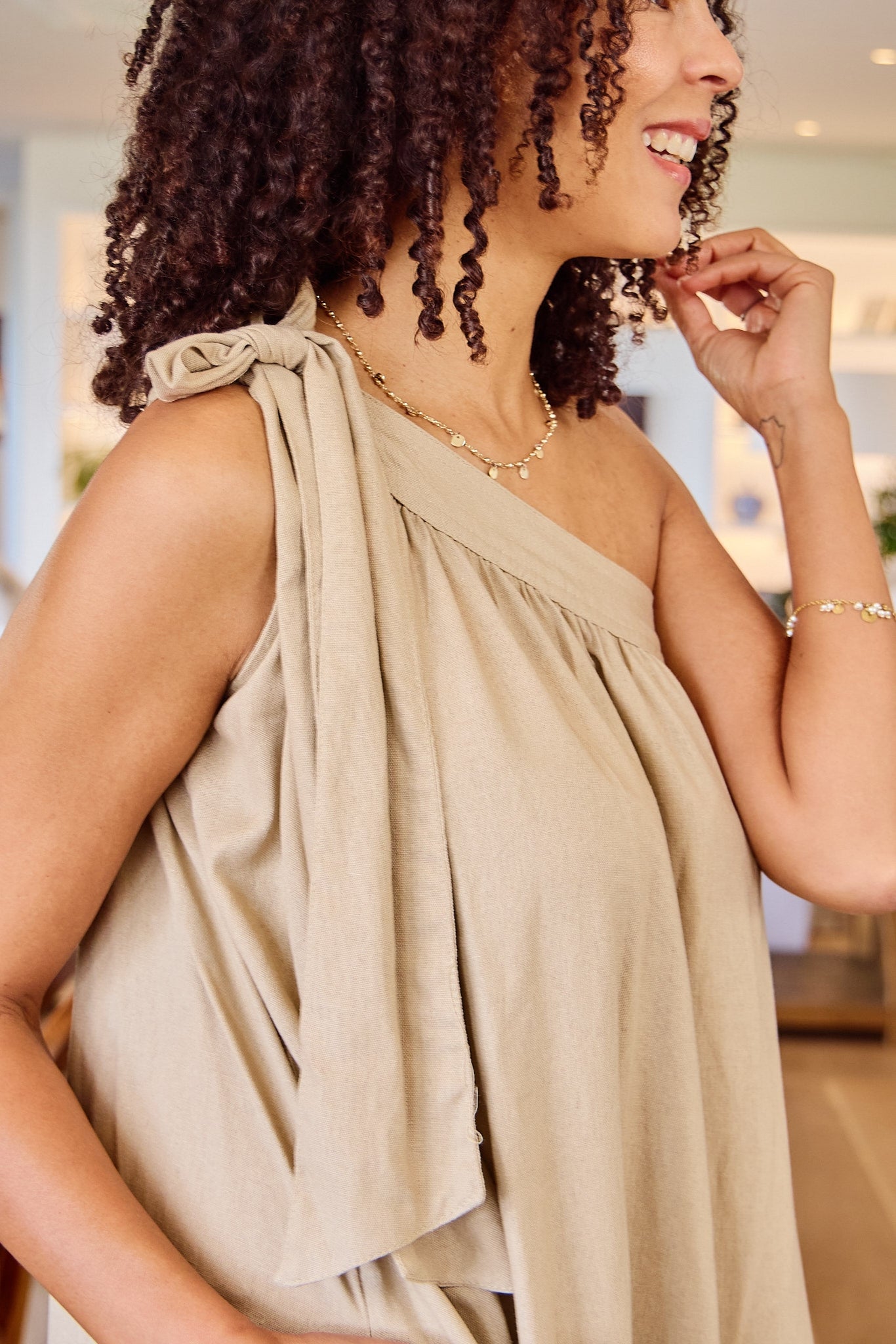 Alessia - Seed Sand: One shoulder maxi dress