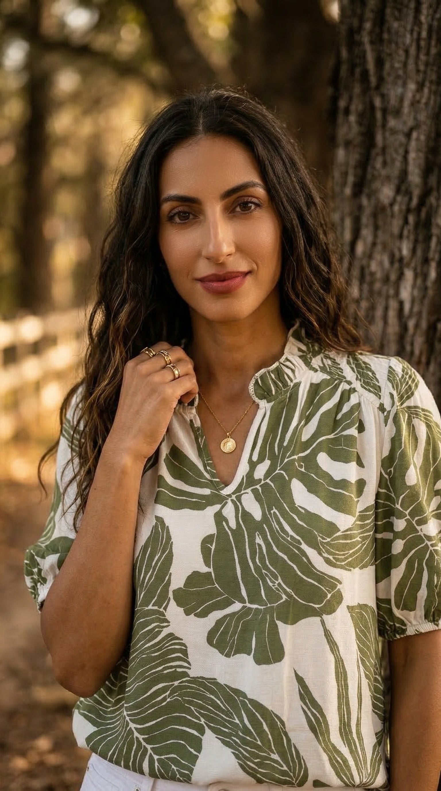 Spritz - Sunwashed Palm: Frill detail blouse