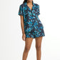 Nikki- Midnight Leaf: Short Sleeve Sleepwear Set button-up with elasticated shorts.