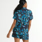 Nikki- Midnight Leaf: Short Sleeve Sleepwear Set button-up with elasticated shorts.