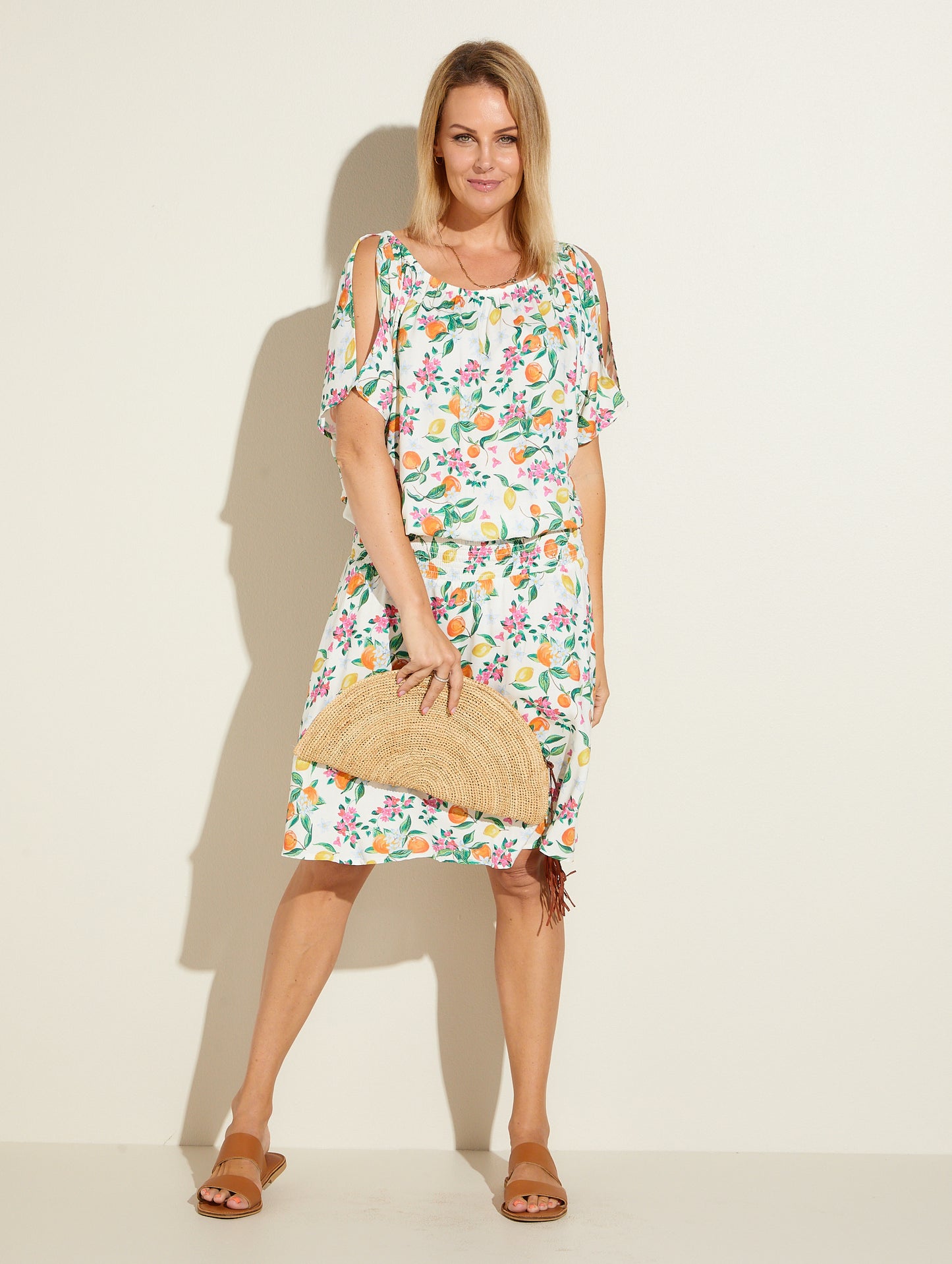 Boho Midi Dress - Positano: Sheered elasticated waistband midi dress