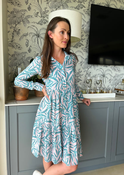 Maddison Midi - Coconut Palm:  Button - up Collared Tiered Dress